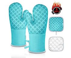 Homemaxs Ofenhandschuhe und Topflappen Set, 250℃ Hitzebeständige Anti-Rutsch Topfhandschuhe, Geeignet für Kochen, Backen, Grillen