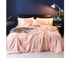 zlzty 4-teiliges Set aus gewaschener Seide, 2-teiliges Set aus Seidenbettwäsche, Einzelbettbezug, Kingsize-Bettwäscheset, Spannbetttuch aus gebürsteter Baumwolle