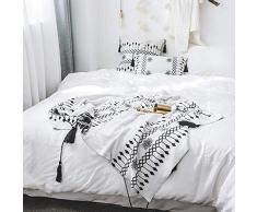 Sofadecke Baumwolle, Freizeitdecke, Gestrickte Dünne Baumwolldecke Schwarz Und Weiß Quaste Schlafsofa Decke Bett Schwanz Dekoration Handtuch, 130x160cm