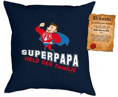 Geschenk für Papa zum Vatertag Kissen mit Füllung und Urkunde Superpapa Held der Familie Kissen für Väter cooles Weihnachten Geburtstag