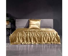 THXSILK 22 Momme Seidenbettwäsche Set 2 teilig, Bettbezug 135 x 200 cm und 80 x 80 cm Kissenbezüge, Hypoallergen Maulbeerseide Bettwäsche Set, Ultra Weich und Glatt, Gold