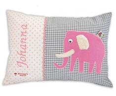 Glückspilz Namenskissen Babykissen I Elefant I mit Namen personalisiert I Geschenk zu Geburt, Taufe oder Geburtstag I verschiedene Farben (Rosa/Grau)