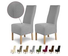 SCHEFFLER-Home Stretch Stuhlhusse Luna-Lang | 2er Set elastische Flanell Stuhlabdeckungen | Stuhlhussen Schwingstühle | Spannbezug mit Gummiband | Elegante Stuhlbezüge