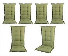 BigDean 6X Hochlehner Auflagen 120 cm grün - Sitz-auflieger für Gartenmöbel - Auflage für Gartenstuhl - Polsterauflage - Sitzauflage Sitzkissen Stuhlauflage