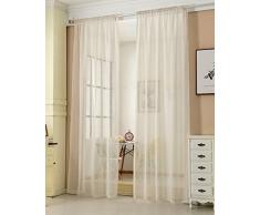Transparente Gardine mit Kräuselband 2 Stücke Fensterschal in Leinen-Optik Dekoschal in Creme 140x245 cm Fenstervorhang für Schlafzimmer Kinderzimmer Küche Stores Vorhang