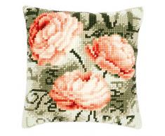 Vervaco Stylische Pfingstrosen Kreuzstichkissen/Stickkissen vorgedruckt, Baumwolle, Mehrfarbig, 40 x 40 x 0.3 cm