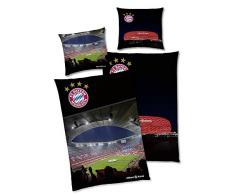 FC Bayern München Wende-Bettwäsche Allianz Arena 135 x 200 + 80 x 80 cm 100% Baumwolle Linon Fußball FCB Deutscher Rekord-Meister Mia san Mia Champions Leage deutsche Größe mit Reißverschluss