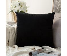 MIULEE Samt Kissenbezug Kissenhülle Dekorative Dekokissen Sofakissen Lendenkissen Wurfkissenbezug mit Verstecktem Reißverschluss Sofa Schlafzimmer Auto 24x 24 Inch 60 x 60 cm 1 Stück Schwarz