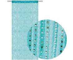 Bestlivings Fadengardine Türvorhang Fadenvorhang Metallikoptik mit Stangendurchzug, trendig schön in vielen erhältlich (90x200 cm/türkis - ozeanblau)