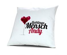 Kopfkissen mit Namen Andy - Motiv Lieblingsmensch, 40 cm, 100% Baumwolle, Kuschelkissen, Liebeskissen, Namenskissen, Geschenkidee