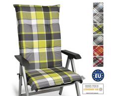 Beautissu Sunny GR Hochlehner Auflage für Gartenstuhl 120x50 cm in Grün Kariert - Bequemes Sitzkissen Polsterauflage UV-Lichtecht - weitere Designs erhältlich