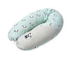 Sei Design Bezug für Stillkissen, Stillkissenbezug XXL 190 x 30 cm mit Reißverschluss und hochwertiger Stickerei, 100% Baumwolle (Panda-mint)