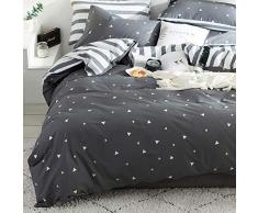 Luofanfei King Size Bettdecke 220 x 240 cm Grau Dreiecke 3 Teilig Geometrisch Graphit Bettbezug Baumwolle Weiß Gestreift Muster Vintage Design
