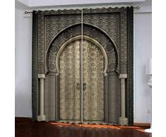 AXGTHQE Lärm Verdunkelungsvorhänge Vintage Türöffnung Polyester Blickdicht Gardine Thermische Schalldämmung Mit Haken Modern Einfach Geeignet Für Schlafzimmer Wohnzimmer 2 Stück,150 X 166 cm(Wxh)