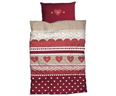 CASATEX Fein-Biber-Bettwäsche Bern im Landhausstil, 135x200 cm + 80x80 cm, 2-tlg. Set, rot beige