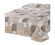 Delindo Lifestyle Tagesdecke Bettüberwurf Herzen für Einzelbett, Patchwork braun, 140x210 cm