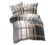 etérea 3 TLG Mikrofaser Bettwäsche Urban Check Karo Kariert Gestreift Braun, 200x200 cm + 2Stk 80x80 cm