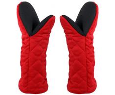 Ofenhandschuhe Set Hitzebeständig Topfhandschuhe Backhandschuhe Topflappen Backofen Handschuhe Grillhandschuhe Gummi Baumwolle Lang für BBQ Kochen Grillen Backen Männer Frauen Anti-Rutsch (1 Paar Rot)