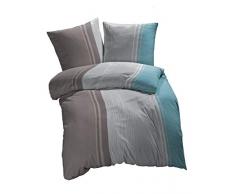 etérea Mikrofaser Bettwäsche - Urban Stripes - allergiker geeignet, Farbe: Blau, Grau, Braun- im klassischen Stil & gestreiften Look- 2 teilig - 135x200 cm + 80x80 cm.