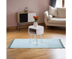 Relaxdays Flickenteppich 70 x 140 cm mit Sternmotiv aus 100 % Baumwolle, Fransen, Fleckerlteppich, mint