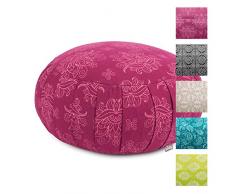 Bodhi Meditationskissen ZAFU Lotus, Berry, Maharaja Collection, Baumwoll-Bezug (Köper) Nicht abnehmbar, Dinkel-Füllung, ca. 38 x 20 cm, Kissen mit Dehnfalten für Sitzmeditation