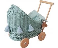 Markenloos Handarbeit-Puppenwagen Kinderwagen Baby in minz Farbe mit Leinen-Bettwäsche B: 30cm, L: 45cm, H: 46cm