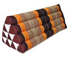 Wilai Kapok Thaikissen, Yogakissen, Massagekissen, Kopfkissen, Tantrakissen, Sitzkissen - Braun/Orange (Dreieckkissen XXL 79x30x33 (81115))