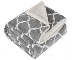 Kuscheldecke Grau Lammfelloptik Wohndecke Tagesdecke Decke Sherpa Ornament Flauschig Weich und Angenehm Warm Perfekt für Winter Microlight to Berber 127x150cm