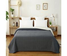 Laneetal 0180004, Tagesdecke Bettüberwurf Steppdecke Patchwork Flanelle Wendedesign Kariert, Bettdecke Stepp Decke Doppelbett unterfüttert und Gesteppt, Dunkelgrau-Crème Patchwork, 170x210 cm