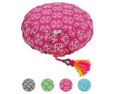 Lotus Design Meditationskissen/Yogakissen rund, ZAFU RAJA, 15 cm hoch, Bezug 100% Baumwolle waschbar, Yoga-Sitzkissen mit Buchweizenschalen, sozial und fair hergestellt
