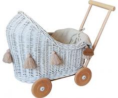 Markenloos Handarbeit-Puppenwagen Kinderwagen Baby in Weiss Farbe mit Leinen-Bettwäsche B: 30cm, L: 45cm, H: 46cm