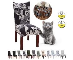 JunYito Stuhlhussen 4er 6er Elastische Set Stuhlhussen Universal Stretchhusse Stuhlbezug Stretch für Stuhl Esszimmer (E-Schwarz/Braune Blume, 4 Stücke)