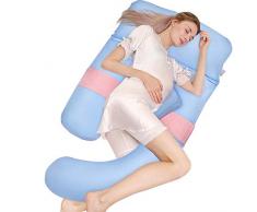 HBselect Schwangerschaftskissen 4 Teile für den ganzen Körper U-förmiges Seitenschläferkissen Lagerungskissen Kuschelkissen mit abnehmbarem waschbarem Bezug (Baumwolle; Blau&Rosa, 150 x 75)