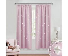 PONY DANCE Vorhang Kinderzimmer Mädchen - 2er Set H 175 x B 140 cm Hohle Sterne Vorhang Blickdicht Kräuselband Kinderzimmer Gardinen Sterne Hellpink (Babyrosa)