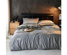 Seidenbettwäsche Satin Stoff Luxus Nordic Style Set 4er / Full/Queen, GentlemanBlue, Full/Queen