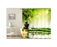Gnzoe Polyester Badewanne Vorhang Bambus Fließendes Wasser Muster Design Duschvorhang Grün für Badezimmer/Badewanne 90x180CM