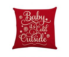 MMLsure® Platz Print Kissenbezug, Rot Leinen Weihnachten Elch Schneeflocke Drucken Sofa Kissen Kissenhülle mit Verdecktem Reißverschluss aus Kord,45x45cm (A)
