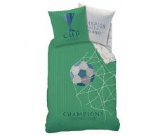 FUßBALL Kinderbettwäsche Jungen Bettwäsche · Fussball, Tor & Goal · Wendebettwäsche · grün - Kopfkissenbezug 80x80 + Bettbezug 135x200 cm - 100% Baumwolle -Jugend-Bettwäsche