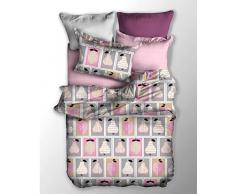 DecoKing 04029 Bettwäsche 155x220 cm mit 1 Kissenbezug 80x80 Bettwäscheset Microfaser Reißverschluss Basic Collection Fruit grau Stahl anthrazit rosa