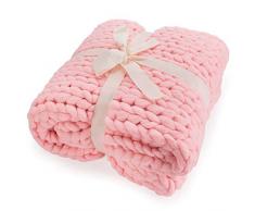 Feluna Grob gestrickte Kuscheldecke - Grobstrick Wolldecke Strickdecke Tagesdecke Überwurf (180x120cm; rosa-pink)