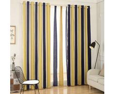 RADSGFTJGYH Vorhang Blickdicht Gelb Blau- 2er Set Gardine Weihnachten Dekoschals Thermo Gardinen Blickdicht Schlafzimmer Ösenschal,Europäischer gestreifter Vorhang 140 * 245cm (Width * Height)