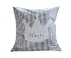 Glückspilz Namenskissen Babykissen I Krone I mit Namen personalisiert I Geschenk zu Geburt, Taufe oder Geburtstag I verschiedene Farben und Formen (Grau, 35 x 35)