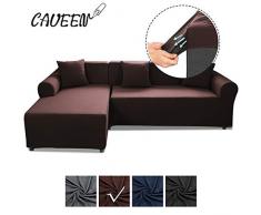 CAVEEN Sofabezug L Form Sofaüberwürfe 2 Stück 3 Sitzer + 3 Sitzer Elastische Sofabezüge Sofa Überzug 2er Set Couch Bezug Stretch Fabric Sofa Cover Sofaüberwurf L Form Sofa Abdeckung Braun