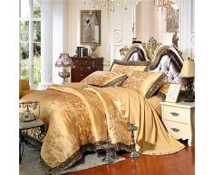 Wenhu 4Pcs Satin Jacquard Bettwäsche Set Königin/Kingsize-Bett-Set Baumwolle Seide Spitze Bettbezug Sets Bedsheet Set-Bettlaken Stil,11,King Size 4pcs