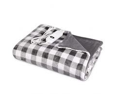 Navaris XXL Elektrische Poncho Heizdecke - 180x130cm 3 Wärmestufen Abschaltautomatik waschbar - Kuschelige Wärmedecke Grau Weiß