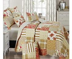 THL Bettwäsche-Set mit Tagesdecke und 2 Kissenbezügen, Patchwork-Design, 235 x 250 cm, Doppelbett / King-Size-Bett, 3-teiliges Set, Alvina