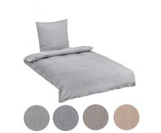 BaSaTex Microfaser Uni Bettwäsche buntgewebt mit Melange Effekt 4tlg 2X 135x200 cm + 2X 80x80 cmMauve