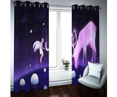 Bbaodan 3D Vorhänge Blickdicht Mit Ösen, Gardine Für Kinder, Fenster Lichtundurchlässig Dekoschal Für Schlafzimmer Wohnzimmer 2 Stück Lila Engel Und Hirsch 2Panels B110 X H140Cm