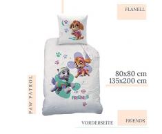 PAW PATROL Biber Flanell Bettwäsche Set für Mädchen · Kinderbettwäsche · 1 Kissenbezug 80x80 + 1 Bettbezug 135x200 cm - 100% Baumwolle