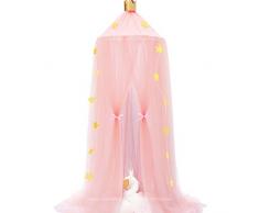 Rosa Garn Baldachin, Wenscha Betthimmel Kinder Baby Kinderzimmer Bettvorhang Baumwolle Deko Moskitonetz Insektenschutz für Prinzessin Spielzelte Babybett & Schlafzimmer Dekoration, mit Sternengirlande